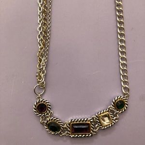 Silver and gold multi-colored stone necklace